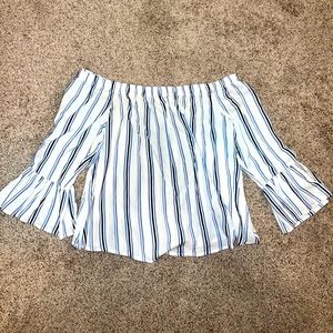 Off the shoulder striped shirt!